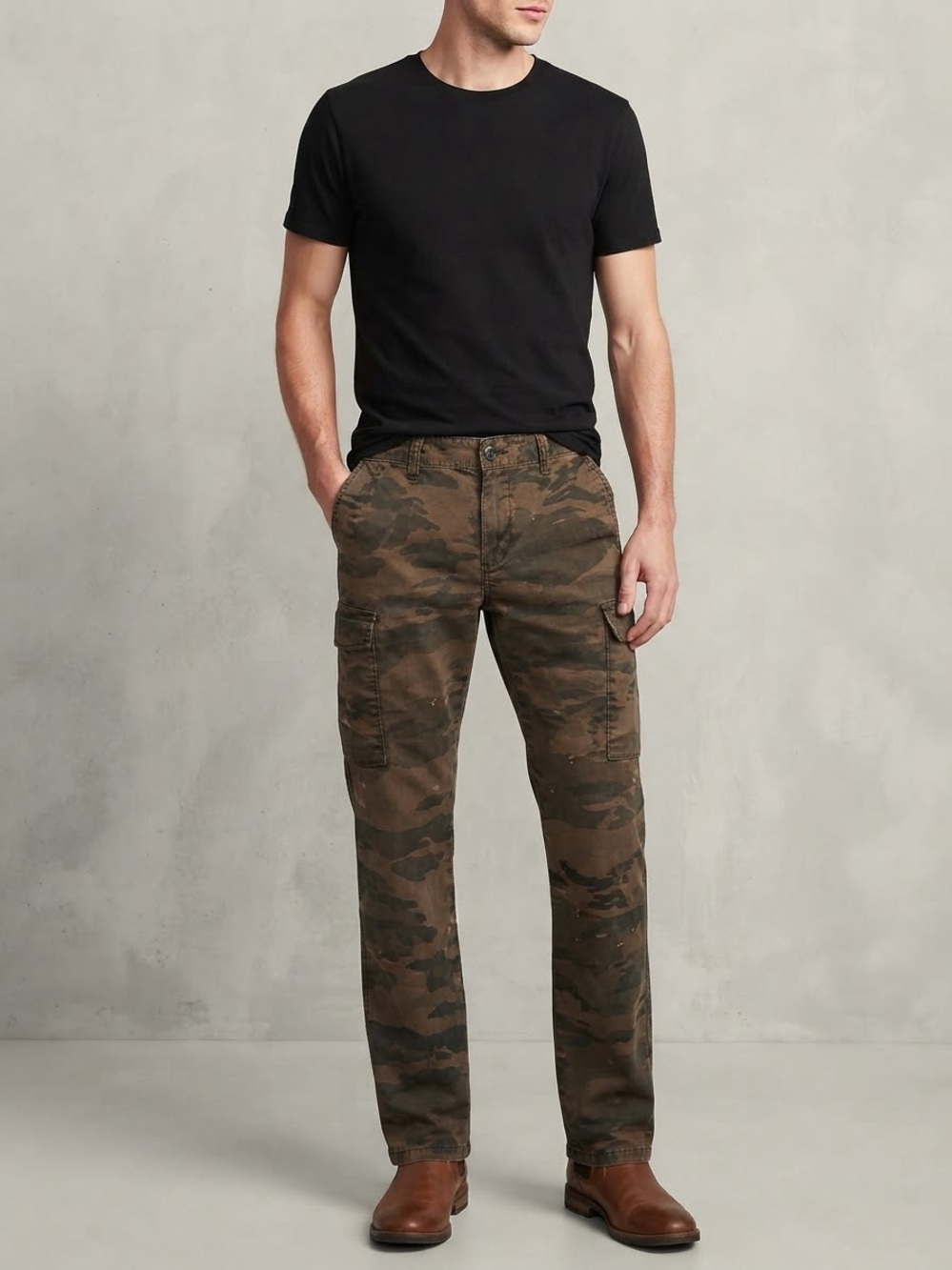 Old Navy Men's Camo Cargo Pants Straight Built-In Flex Size 30x30 Brown Green